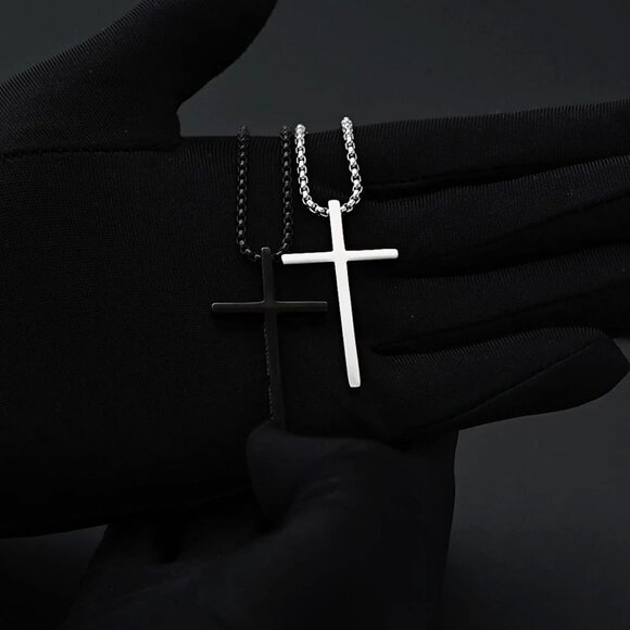 Men 22 Inches/2.5mm Silver/Black Stainless Steel Bible Verse Cross Pendant 2 Pcs - Picture 6 of 6